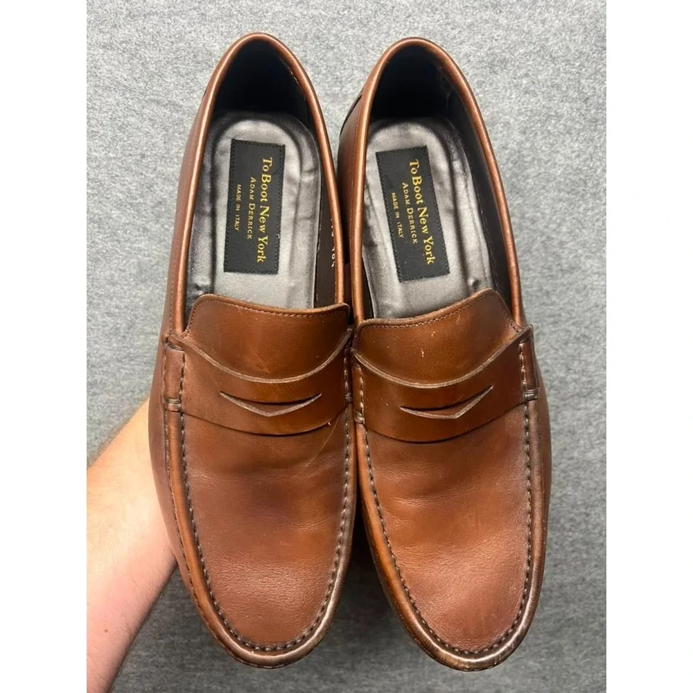 To Boot New York Adam Derrick Men's Brown Leather Penny Loafers Made in Italy 11